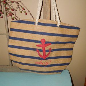 Burlap Ahoy!! Anchor Nautical Beach Cruise Tote